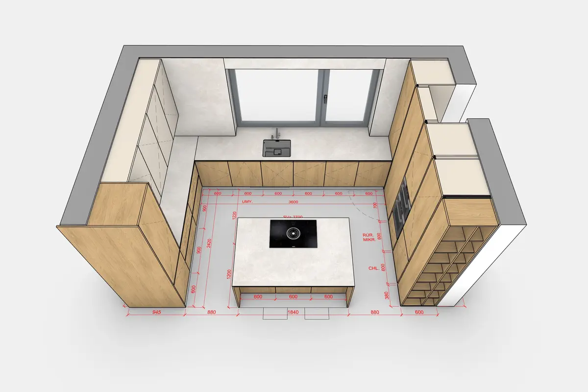 3D vizualizácia kuchyne do U